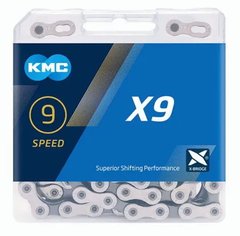 Цепь KMC X9 Silver/Grey 9 скоростей 114 звеньев серебристый/серый + замок фото