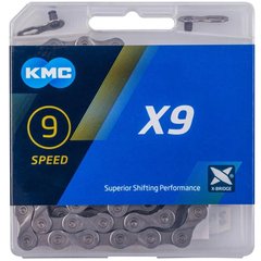 Ланцюг KMC X9 Grey 9 швидкостей 114 ланок сірий + замок фото